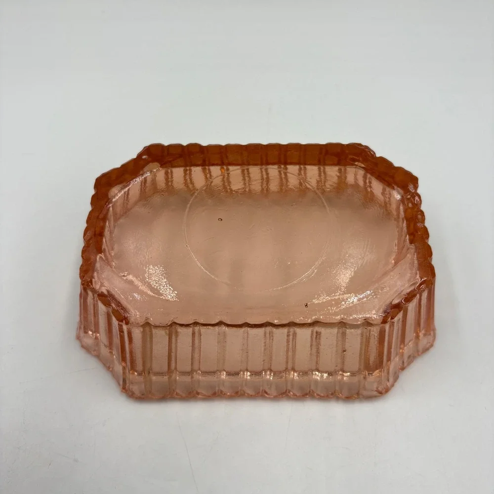 Vintage Rabbit on Nest Trinket Dish Pink Glass Small Easter Bunny‎ Box
